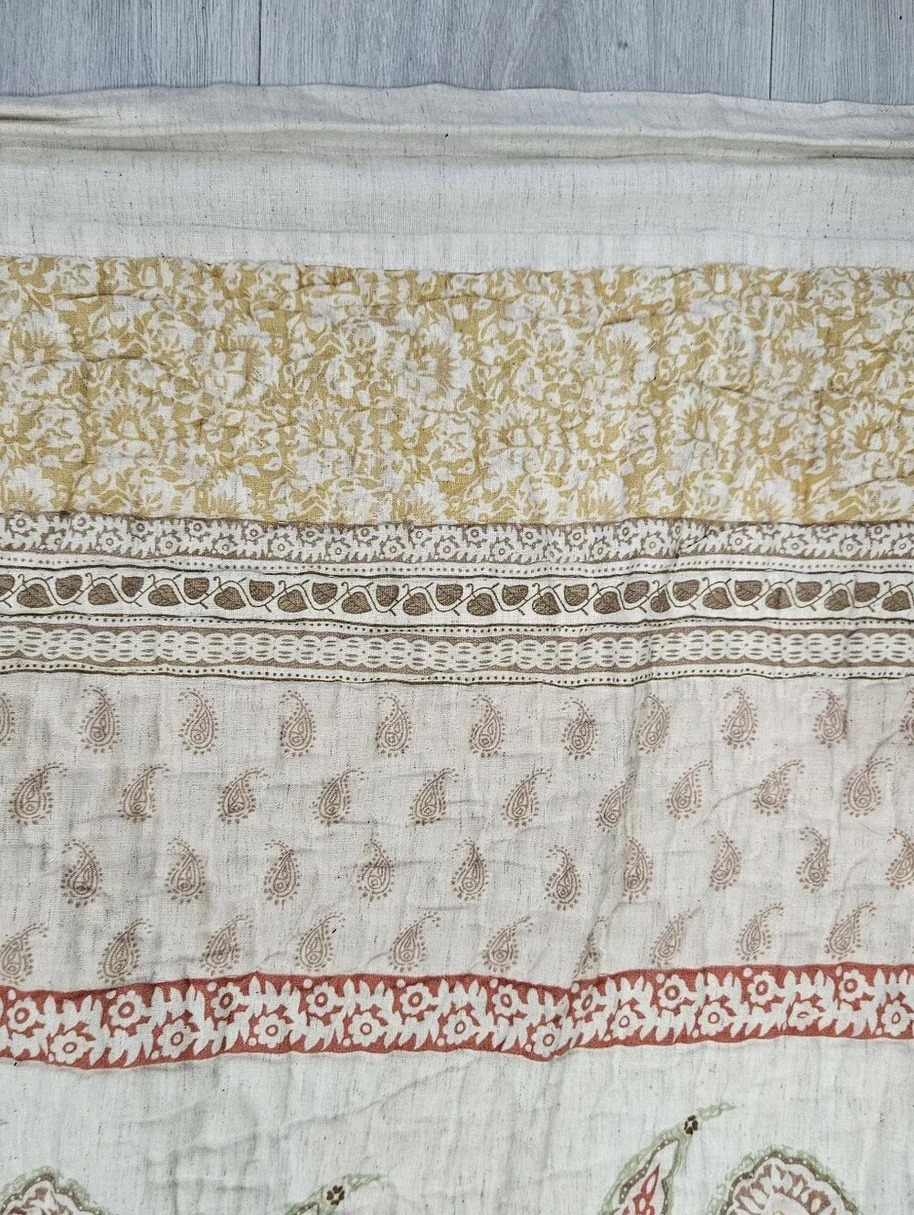 Soft Surroundings Paisley Stripe QUEEN Muslin Quilt Oatmeal Pink Mustard Muted